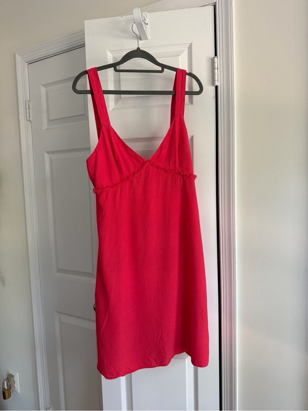 STAUD Red Satin Midi Dress Size 10 Frayed Trim Slip Dress